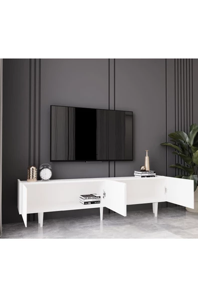 Enwood Capella Beyaz Country Mdf 4 Kapaklı Ahşap Ayaklı 160 Cm Tv Ünitesi - 3