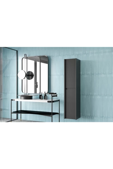 Enwood CAPELLA MODÜLER SİYAH DUVARA MONTE MDF BANYO DOLABI  (ÖLÇÜSÜ 138 CM  X 34 CM x 32 cm) - 2