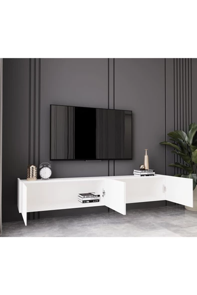Enwood Capella Beyaz Country Mdf 4 Kapaklı Duvara Monte 180 Cm Tv Ünitesi - 3