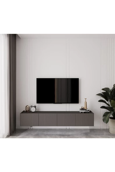 Enwood Capella Gri Mdf Country 4 Kapaklı DUVARA MONTE 160 Cm Tv Ünitesi