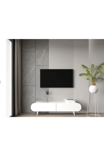 Enwood Regulus Beyaz Mdf 2 Kapaklı Ahşap Ayaklı 140 Cm Modern Tv Ünitesi - 2