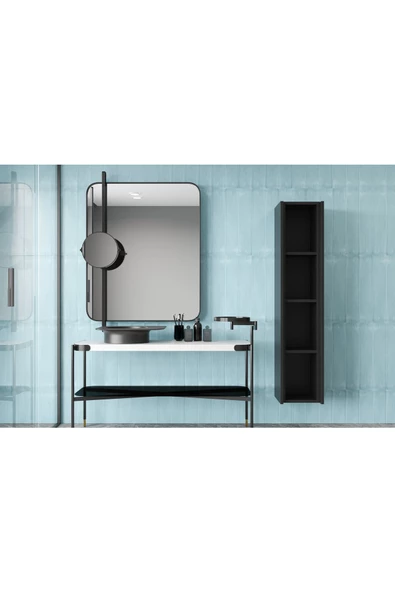 Enwood CAPELLA MODÜLER SİYAH DUVARA MONTE MDF BANYO DOLABI  (ÖLÇÜSÜ 138 CM  X 34 CM x 32 cm) - 3