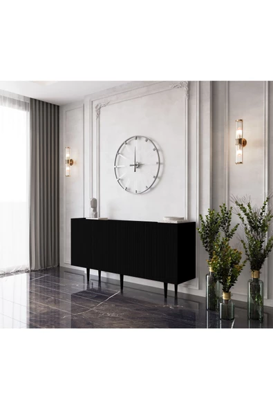 Enwood Capella Siyah Mdf 4 Kapaklı Raflı 160 Lık Konsol - 2