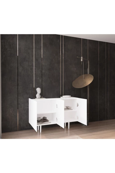 Enwood Capella Beyaz Mdf 3 Kapaklı Raflı 120 Lık Konsol - 3