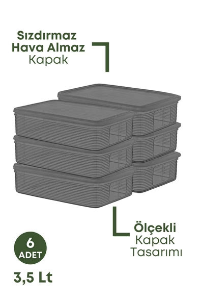 GRİMOR Life 6 Adet Buzdolabı Düzenleyici Saklama Kabı Seti 3,5 Lt Füme-dipfrize Girebilen Saklama Kabı - 3