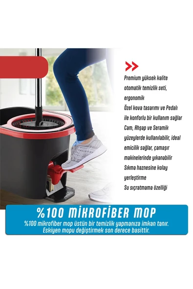 GRİMOR Life Ultra Güçlü Pedallı Döner Başlıklı Mop Temizlik Seti 16 Litre - 2