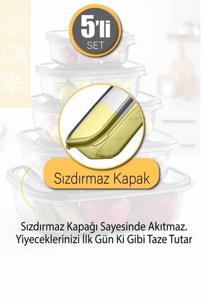 GRİMOR Life 5 Adet Sızdırmaz Saklama Kabı - (350 ML 670 ML 1,2 LT 2 LT 3,2 LT)-derin Dondurucu Ve Mikrodalga - 4