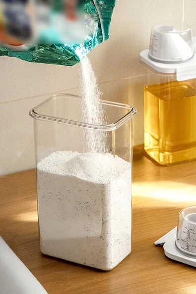 GRİMOR Life 3 Lü Sızdırmaz Depolama Sıvı Toz Deterjan Saklama Kutusu- Ölçekli Kap 1100 ML 1800 ML 2300 ML - 7