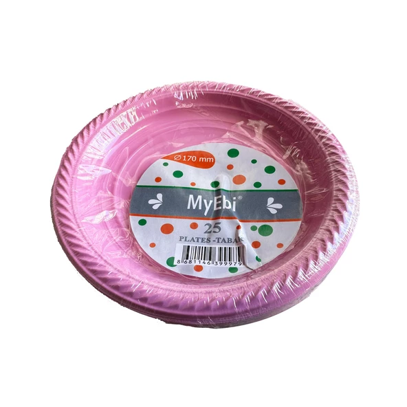 Kullan At Renkli Pembe Parti Davet Plastik Tabak - 17 Cm. - 25 Adetlik 3 Paket - Resim 2