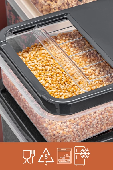 GRİMOR Life 4'lü Sürgülü Kayar Kapaklı Erzak Bakliyat Saklama Kabı- Çok Amaçlı Buzdolabı Düzenleyici 5 Lt. - Resim 4