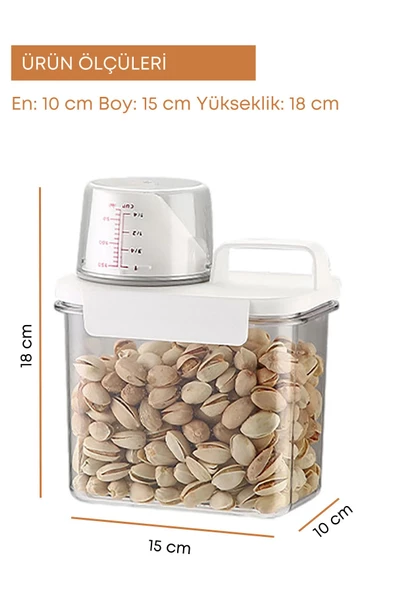GRİMOR Life 1 Adet Sızdırmaz Depolama Erzak Bakliyat Saklama Kabı- Ölçekli Kapak 1100 ml - 7