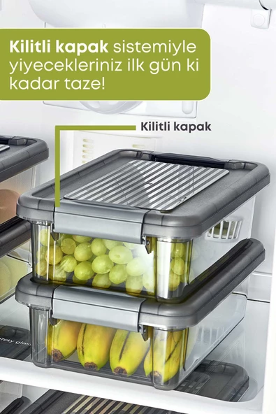 GRİMOR Life 6 Adet Kilitli Erzak Saklama Kabı Buzdolabı Düzenleyici 3 Lt.-dipfriz - Resim 2
