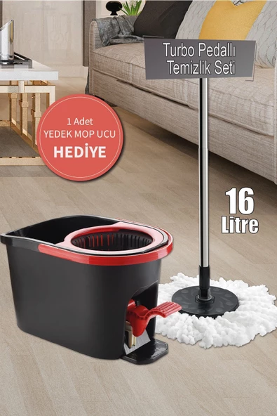 GRİMOR Life Ultra Güçlü Pedallı Döner Başlıklı Mop Temizlik Seti 16 Litre