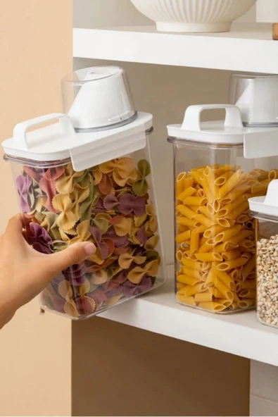 GRİMOR Life 2 Li Sızdırmaz Depolama Erzak Bakliyat Saklama Kabı- Ölçekli Kapak 1800 ml 2300 ml Etiket Hediyeli - 4