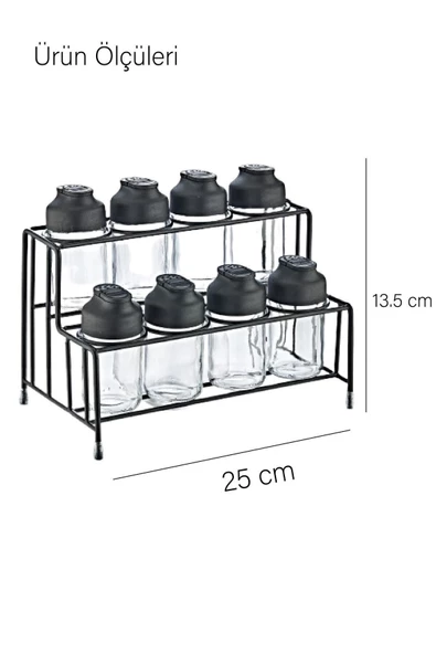 GRİMOR Life Metal Standlı 8'li Çift Kapaklı Cam Baharatlık Seti-tuzluk Biberlik Baharatlık Takım - 4