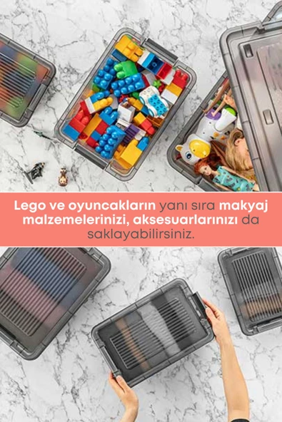GRİMOR Life 6 Adet Kilitli Saklama Kutusu Dolap İçi Düzenleyici Organizer Saklama Kabı 3 Lt Gri - 2