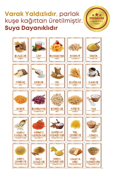 GRİMOR Life 25 Li Renkli Resimli Varak Yaldızlı Suya Dayanıklı Erzak Bakliyat Etiketi Sticker - 2