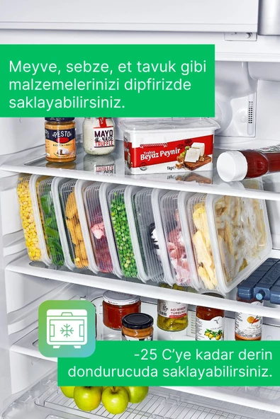 GRİMOR Life 4 Adet Buzdolabı Düzenleyici Saklama Kabı Seti 2,3 Lt Şeffaf- Sebze Meyve Erzak Saklama -dipfriz - 3