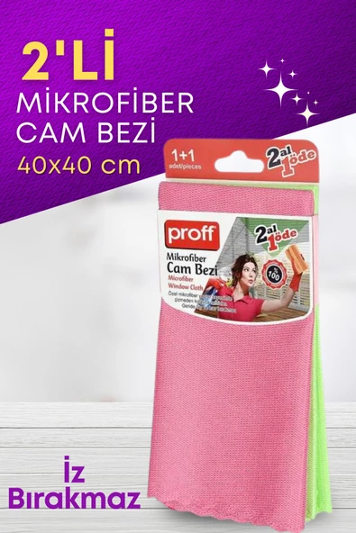 GRİMOR Life 2 Li Iz Bırakmayan Mikrofiber Cam Temizlik Bezi 40x40 Cm - Cam, Araba, Mutfak, Fiber Temizleme Bezi