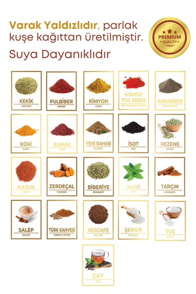 GRİMOR Life 21 Li Renkli Resimli Varak Yaldızlı Suya Dayanıklı Baharat Etiketi Sticker - 2