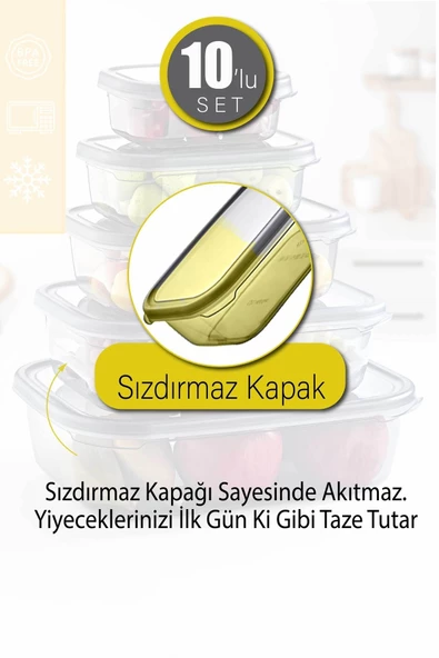 GRİMOR Life 10'lu Sızdırmaz Saklama Kabı (350 ML 670 ML 1,2 LT 2 LT 3,2 LT)-derin Dondurucu Ve Mikrodalga - 2