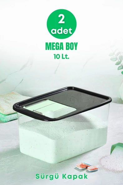 GRİMOR Life 2'li Mega Boy Sürgülü Kayar Kapaklı Tablet Deterjan Saklama Kutusu-Çok Amaçlı Saklama Kabı 10 Lt.
