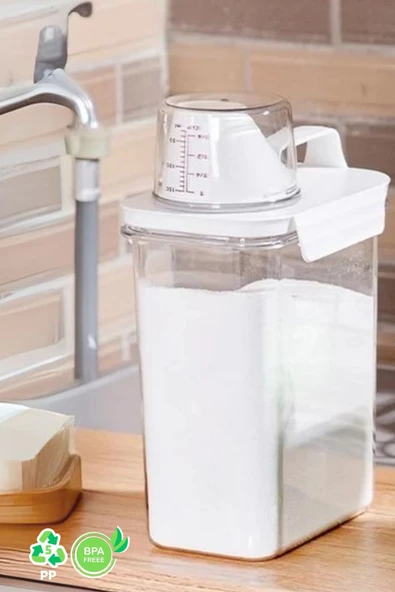GRİMOR Life 2 Li Sızdırmaz Depolama Sıvı Toz Deterjan Erzak Saklama Kutusu- Ölçekli Kap 1100 ML 1800 ML - 6