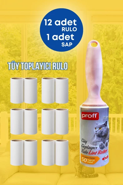 GRİMOR Life Tüy Toplayıcı Rulo Yapışkanlı 12 Li Yedek Rulo (Kedi - Köpek Tüy Toplayıcı)