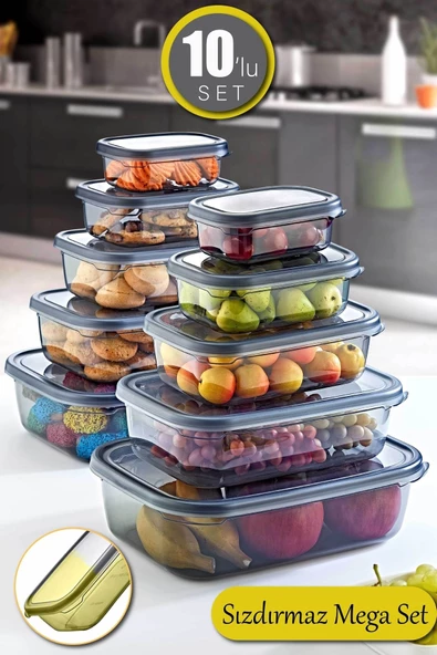 GRİMOR Life 10'lu Sızdırmaz Saklama Kabı (350 ML 670 ML 1,2 LT 2 LT 3,2 LT)-derin Dondurucu Ve Mikrodalga