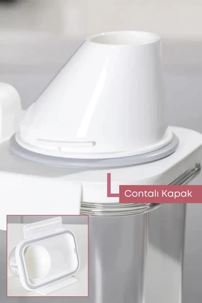 GRİMOR Life 1 Adet Sızdırmaz Depolama Erzak Bakliyat Saklama Kabı- Ölçekli Kapak 1800 ml Etiket Hediyeli - Resim 4