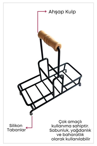 GRİMOR Life Mimoza Metal Standlı Ahşap Detaylı Bulaşık Deterjanı Ve Sıvı Sabunluk Mutfak Seti-sünger Hediyeli - 5