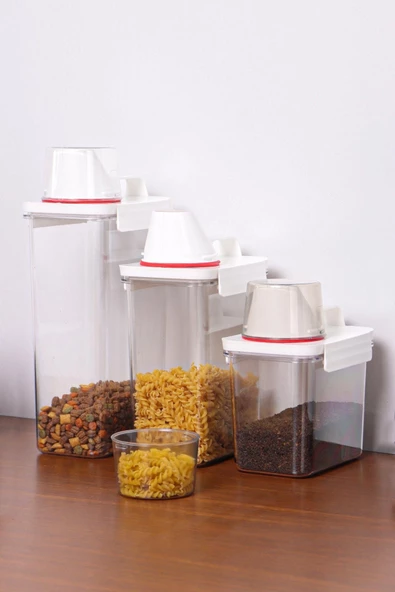 GRİMOR Life 3 Lü Sızdırmaz Depolama Erzak Bakliyat Saklama Kabı- Ölçekli Kapak 1100 ml 1800 ml 2300 ml - 5
