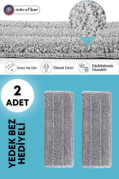 GRİMOR Life Flat Tablet Mop Yer Duvar Silme Temizlik Kova Seti 2 Adet Microfiber Yedek Bez Paspas - 2