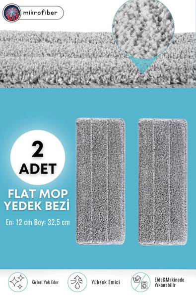 GRİMOR Life 2 Adet Flat Mop Yedek Mikrofiber Bez Paspas