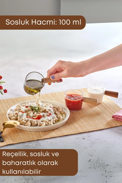 GRİMOR Life 4'lü Ahşap Standlı Bambu Saplı Mika Sosluk Reçellik Çerezlik Ikramlık Sunumluk-cam Değildir - 2