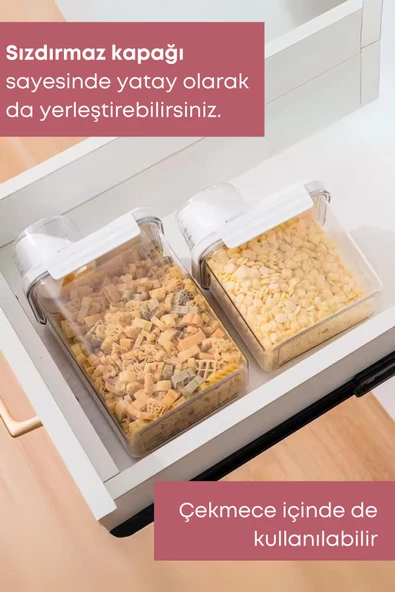 GRİMOR Life 1 Adet Sızdırmaz Depolama Erzak Bakliyat Saklama Kabı- Ölçekli Kapak 1800 ml Etiket Hediyeli - Resim 5