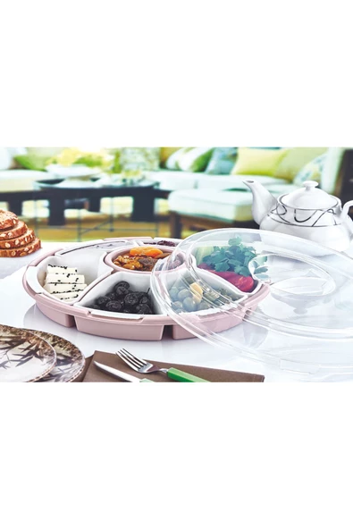 GRİMOR Life 7 Bölmeli Çok Amaçlı Plastik Kahvaltılık Ve Çerezlik Seti Pembe Renk-piknik Seti - 2