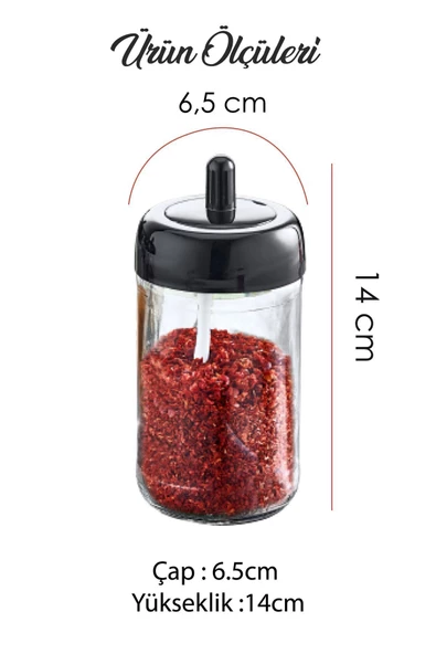 GRİMOR Life Metal Standlı Scarlet 8'li Kendinden Kaşıklı Cam Baharatlık Seti 300 ml Etiket Hediyeli - 4