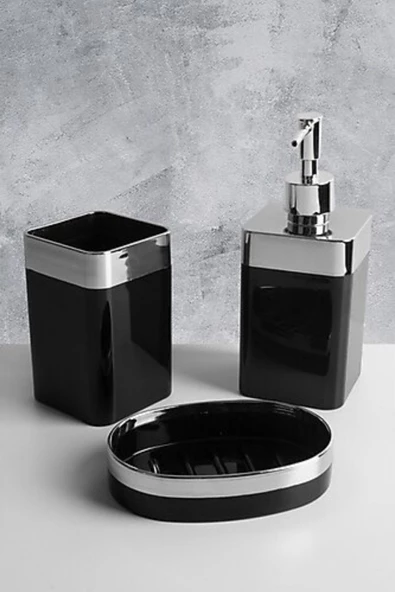 GRİMOR Life 3 Parça Akrilik Metalize Kaplamalı Lüx Banyo Seti Siyah - 3