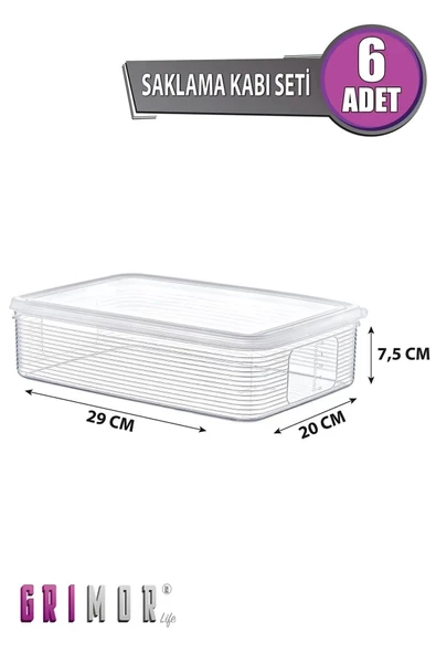GRİMOR Life 6 Adet Buzdolabı Düzenleyici Saklama Kabı Seti 3,5 Lt Şeffaf-dipfrize Girebilen Saklama Kabı - 4