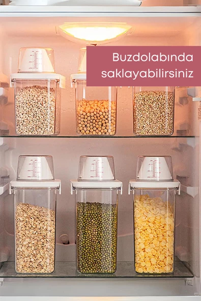 GRİMOR Life 1 Adet Sızdırmaz Depolama Erzak Bakliyat Saklama Kabı- Ölçekli Kapak 1800 ml Etiket Hediyeli - Resim 6