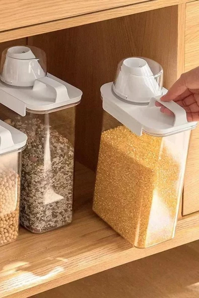 GRİMOR Life 2 Li Sızdırmaz Depolama Erzak Bakliyat Saklama Kabı- Ölçekli Kapak 1800 ml 2300 ml Etiket Hediyeli - 5