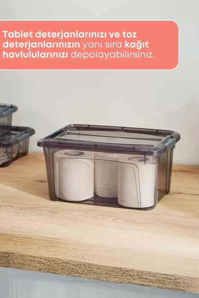 GRİMOR Life 6 Adet Kilitli Saklama Kutusu Dolap İçi Düzenleyici Organizer Saklama Kabı 3 Lt Gri - 3