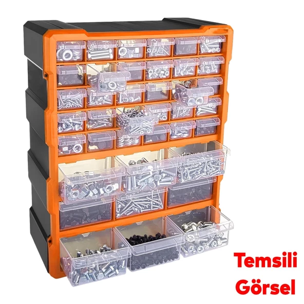 Çekmeceli 39'lu Takım Çantası Plastik Organizer Vida Dübel Civata Kutusu Bölmeli Avadanlık Monoblok - 5