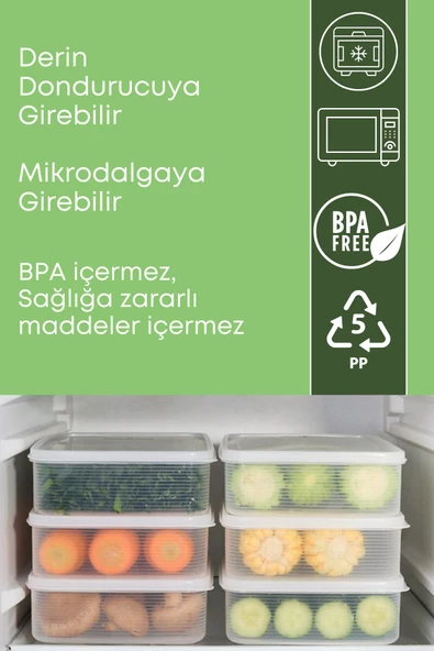 GRİMOR Life 6 Adet Buzdolabı Düzenleyici Saklama Kabı Seti 3,5 Lt Şeffaf-dipfrize Girebilen Saklama Kabı - 3