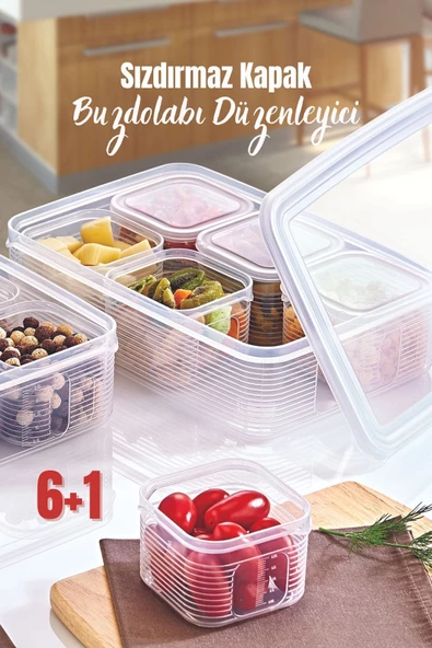 GRİMOR Life 7 Parça Sızdırmaz Buzdolabı Içi Düzenleyici Saklama Kabı- Kahvaltılık Çerezlik Beslenme Kabı - 1