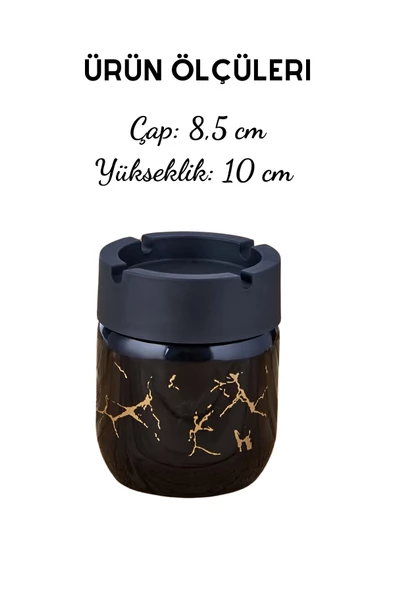 GRİMOR Life Siyah Mermer Desenli Dekoratif Cam Kokusuz Küllük Kül Tablası 425 Cc - 4