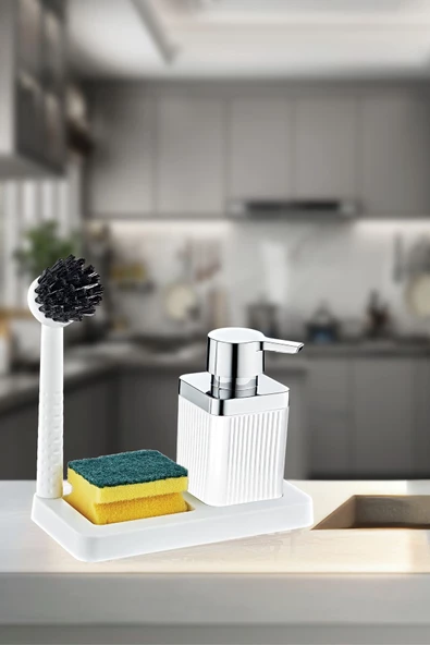 GRİMOR Life Fırçalı Sıvı Sabunluk Süngerlik Standlı Mutfak Banyo Seti - 2