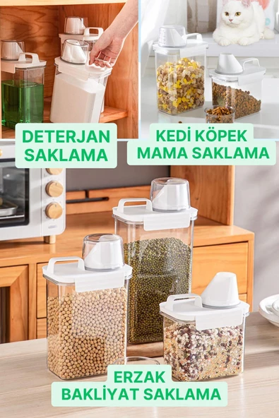 GRİMOR Life 2 Li Sızdırmaz Depolama Kedi Köpek Mama Saklama Kabı- Ölçekli Erzak Depolama 1100 ml 1800 ml - 5