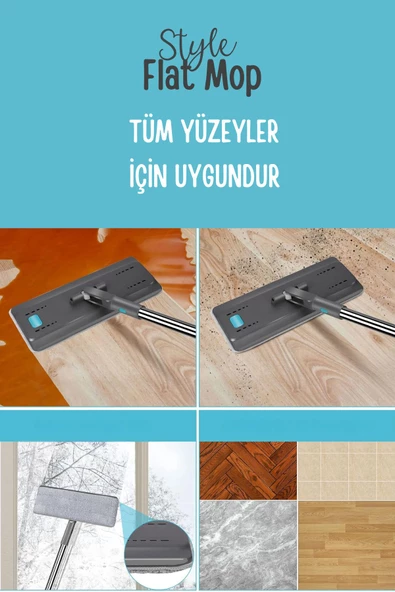 GRİMOR Life Flat Tablet Mop Yer Duvar Silme Temizlik Kova Seti 2 Adet Microfiber Yedek Bez Paspas - 4